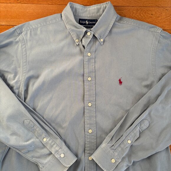 Ralph Lauren Button Down‎ Shirt Mens XL Chambray Blue Thick Cotton Pony - Picture 2 of 8